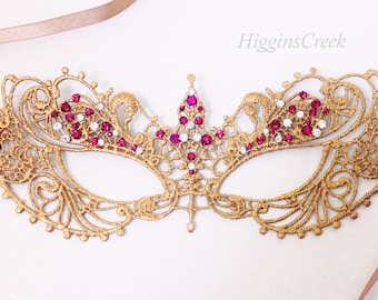 Fuchsia Pink Jeweled Masquerade Maske für Frauen, Masken für Maskenball, venezianische Spitze Maske MEHR FARBEN!