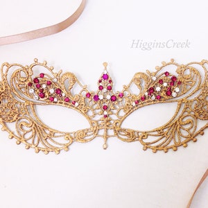 Fuchsia Pink Jeweled Masquerade Mask for Women, Masks for Masquerade Ball, Venetian Lace Mask MORE COLORS image 1