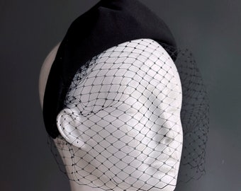 Black Fishnet Veil Headband for women - Simple mourning veil headband - Funeral Headband with Veil