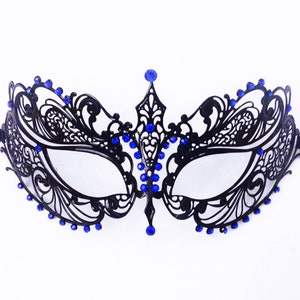 Sapphire Blue masquerade Mask for Women with custom color rhinestones - Prom Weddings Parties