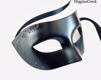 Black Mens Masquerade mask, Mens venetian mask, Black tie Masquerade Ball, halloween, Prom, Weddinh masks