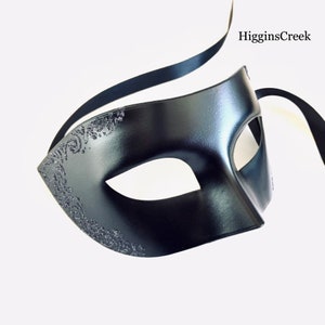 Black Mens Masquerade mask, Mens venetian mask, Black tie Masquerade Ball, halloween, Prom, Wedding masks
