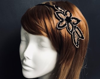 Beaded Headband Flapper Headpiece Feather Headband Great Gatsby Jewel Headpiece Flapper Headpiece Gold Bead headpiece Roaring 20s hairpiece