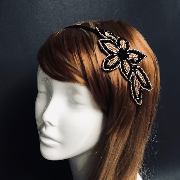 Beaded Headband Flapper Headpiece Feather Headband Great Gatsby Jewel Headpiece Flapper Headpiece Gold Bead headpiece Roaring 20s hairpiece