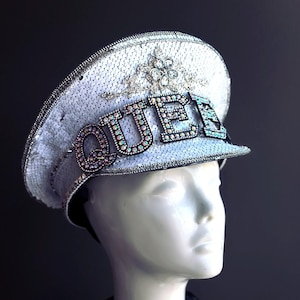 White captain hat gift idea Rave Fan Black Captains Hat With Steampunk Goggles, popular sequin Hat unisex Head Wear Concerts, Festival Hats
