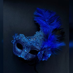 Blue Carnival Mask, Womens Masquerade Mask, Masquerade Ball, Masquerade Party, Party Mask, Costume Mask, Mardi Gras Mask, Blue Feather Mask