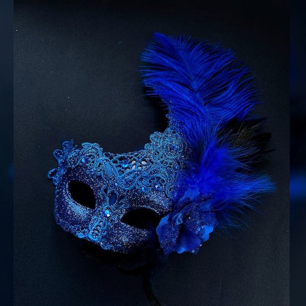 Blue Carnival Mask, Womens Masquerade Mask, Masquerade Ball, Masquerade Party, Party Mask, Costume Mask, Mardi Gras Mask, Blue Feather Mask