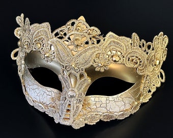 Masquerade Mask Gold Cracked Lace Mask Womens Masquerade Mask Ball Mask Party Mask