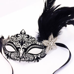 Black Tie event Masquerade Mask Women, Black feather mask, High quality elegant black venetian theme image 1