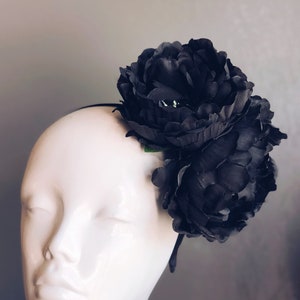 Black Fascinator Hat - Flower Fascinator Hat - Peonies Flower headpiece - Floral fascinator Headband - Flower Headpiece