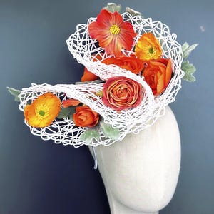 Flower Fascinator Hat for Women Tea Party Hat Garden Party Floral Headpiece Horse Derby Hat Kentucky Derby Orange Fascinator Hat