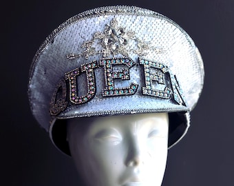 Chapéu de Capitão Branco - Lantejoulas Holográficas para Festa de Casamento
