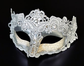 Masquerade Mask Brocade Lace Mask Womens Mask Silver Masquerade Mask Masquerade Party