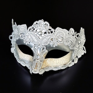 Masquerade Mask Brocade Lace Mask Womens Mask Silver Masquerade Mask Masquerade Party