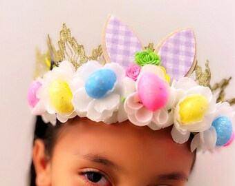 Easter Bunny Flower Crown Headband for Kids