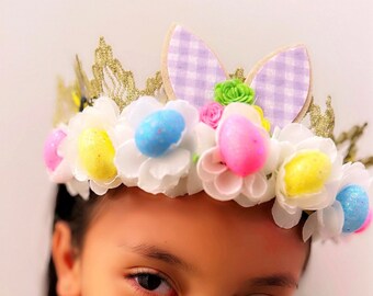 Cute Bunny Ear Flower Crown - Easter Eggs - Kids Hair Accessory