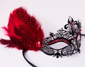 Womens Red Masquerade Mask Red Feathers Masquerade Ball Mask | Etsy