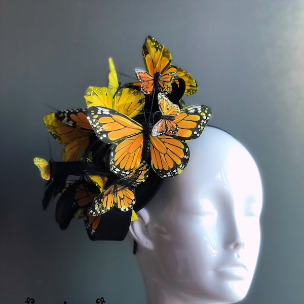 Orange Butterfly Fascinator, monarch butterfly fascinator, orange butterfly headpiece, orange butterfly derby hat, Women's Butterfly hat