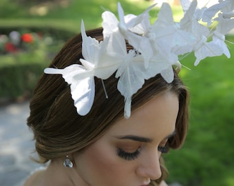 bridal headpiece White Butterfly headpiece, white fascinator headband with butterflies, derby hat headpiece, white fascinator hat