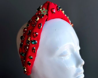 Christmas headband red holiday Party Headband Jewel Headpiece Holiday Accessory stocking gifts