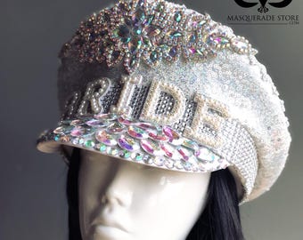Cappello Da Sposa Glitterato Con Strass – Personalizzabile Per Addio Al Nubilato (Argento, Taglia Regolabile)