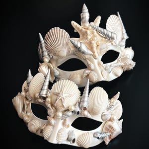 Pearl Masquerade Masks For Couples Mermaid Ivory Shell Masks merman mask renaissance fair party masks Mermaid Costume larp cosplay