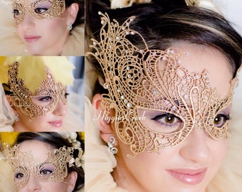 Gold lace masquerade mask woman for mardi Gras, Venetian ball, Halloween customized and more colors