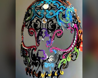 Day of the Dead Sugar Skull Mask La Mascara Colorful Masquerade Mask, Dia de los Muertos, Halloween Mask, Festival Mask