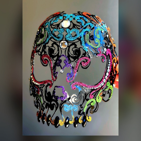 Day of the Dead Sugar Skull Mask La Mascara Colorful Masquerade Mask, Dia de los Muertos, Halloween Mask, Festival Mask