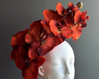 Orange Orchid Fascinator Hat Tea Party Hat Flower Headband