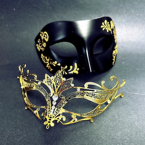 Máscaras de baile de máscaras para casais, máscaras douradas e pretas, máscaras venezianas, máscaras de baile de formatura, máscaras de gala, baile de máscaras, baile de máscaras, máscara de cristal, máscara de festa