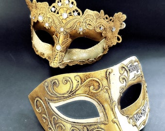 Venetian Couples Mask, King and Queen Masks, Mens Masquerade Mask, Womens Masquerade Mask, Gold mask, Costume Party, Masquerade Party Mask
