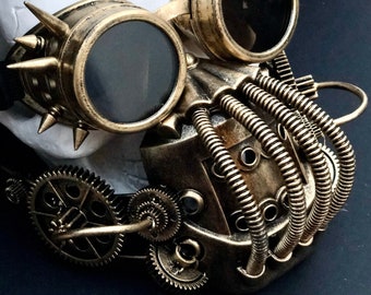 Steampunk Respirator Gas Mask with Goggles - Copper Mechanical Gears