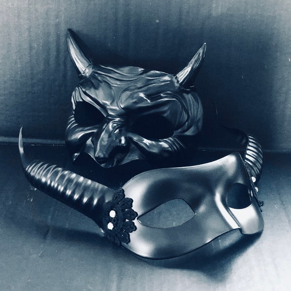 Black Masquerade mask couples devil Halloween masks horn satan mask creature mask forest animal mask Halloween party mythical masks