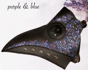 Black plague doctor mask purple Blue filigree plague mask for women and men Bird mask bubonic plague mask victorian plague mask COSPLAY mask