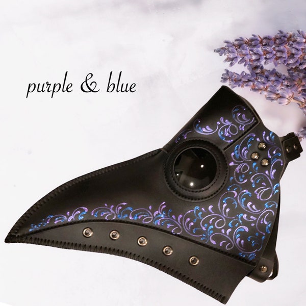 Black plague doctor mask purple Blue filigree plague mask for women and men Bird mask bubonic plague mask victorian plague mask COSPLAY mask