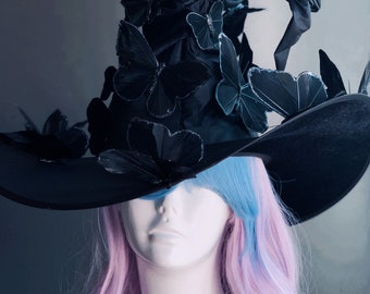 Gothic Halloween witch hat - Black Butterflies