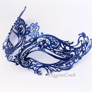 Navy Blue Masquerade Mask Women, Venetian Mask, Mardi Gras RHINESTONES, Masquerade Party Mask, Masked Ball, Womens Mask