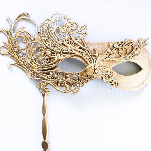 Luxury Gold Masquerade Holding Stick Mask Womens Masquerade Etsy