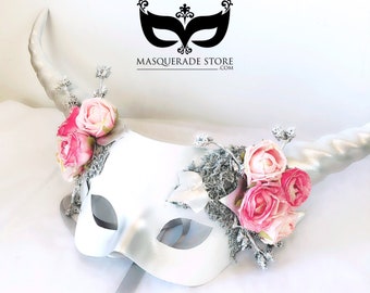 Woodland Mythical Creature - White Halloween Mask with Horns
