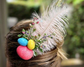 Easter Fascinator Easter Egg Headband Easter Hair Clip - Feather Headpiece - Easter Sunday - Women & Kids Hair Accessory