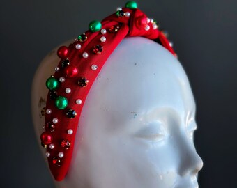 Red Christmas Headband Christmas Accessory Pearl Headband