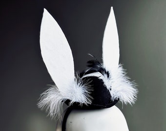 Easter Hat for Boys and Men White Black Easter Rabbit Hat for kids and Adults - Bunny Ears - Black Hat - Easter Bunny