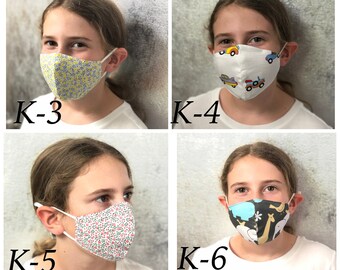 Set van 3 SOFT KIDS-maskers leuk schattig Comfortabel 3-laags + zak + filter + neusdraad