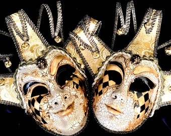 Black Gold Masquerade Mask couples JESTER Mask JOKER Mask l Venetian Ball Masks Couples l Venetian Theater Masks l Jolly Jester Mask
