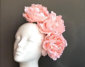 Pink flower fascinator, peony flower crown headdress for women, photography props