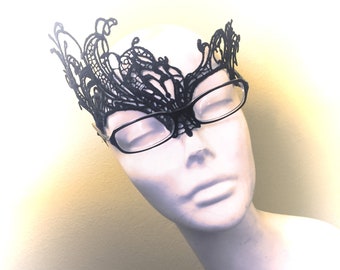 Black Lace masks for women glass wearers, mask for eye Glasses, Black Mask Eye Glass masquerade Masks