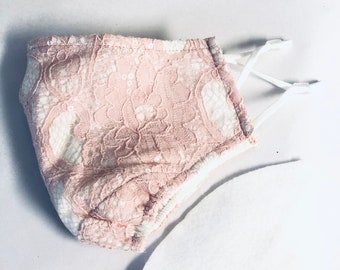 LUXURY BLUSH PINK lace Face Mask Women Fabric Face mask wedding bridal Lace face masks 2 layer + pocket + filter + nose wire