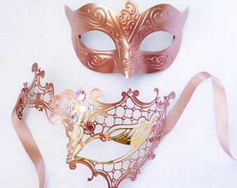 Rose Gold masquerade mask Metal women mask rose gold masked Ball masks, Party masks, Haloween His & Hers Masquerade Masks with Diamonds