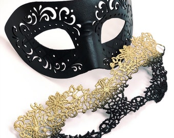 Black gold masquerade masks couples Venetian masquerade masks